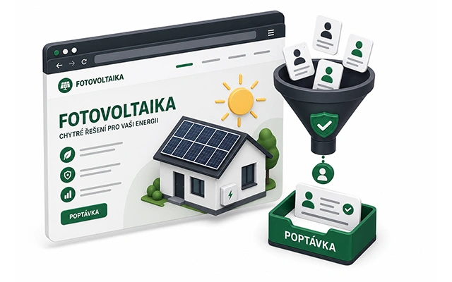 Prezentační jednoduchý web montážní firmy fotovoltaických systémů v prohlížeči